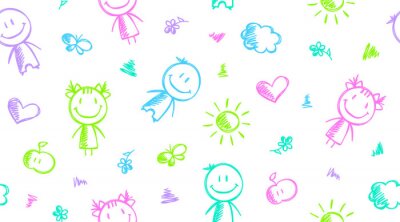 Papier peint à motif  Personnages dessinées soleil et étoiles