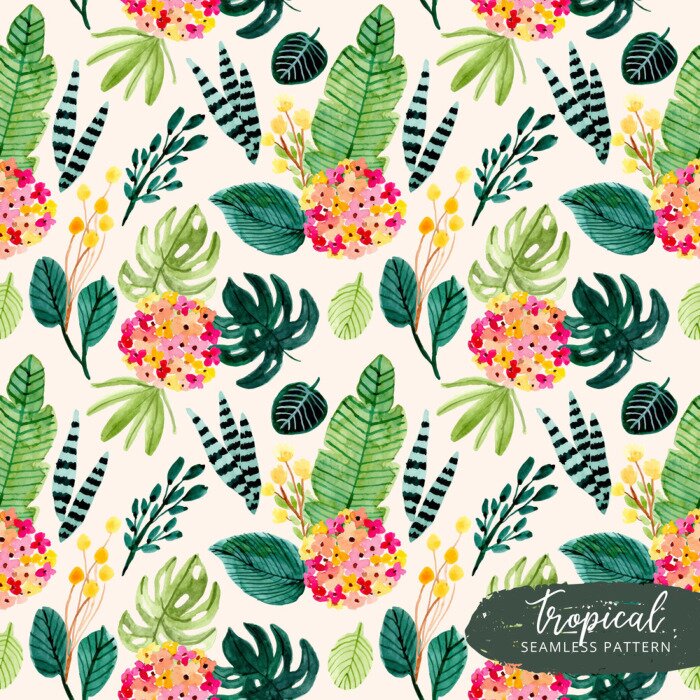 Papier peint à motif  Petites feuilles et fleurs colorées