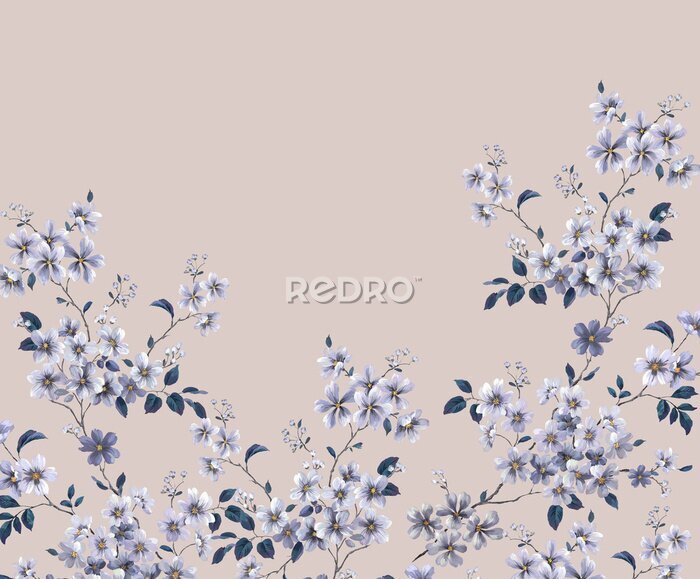 Papier peint à motif  Petites fleurs dans les buissons