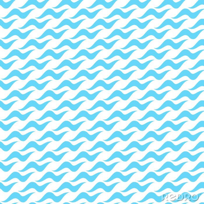 Papier peint à motif  Petites vagues bleues sur fond blanc