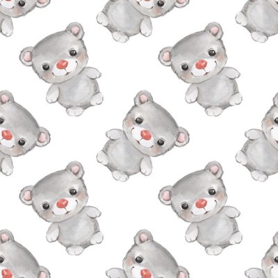 Papier peint à motif  Petits animaux de forêt. Teddy, ours, aquarelle, seamless, modèle, 3