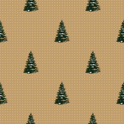 Papier peint à motif  Petits arbres sur fond pointillé beige