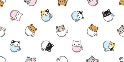 Papier peint à motif  Petits chats dans des tasses