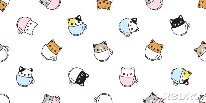 Papier peint à motif  Petits chats dans des tasses