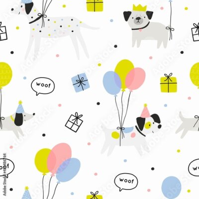 Papier peint à motif  Petits chiens avec paquets cadeaux