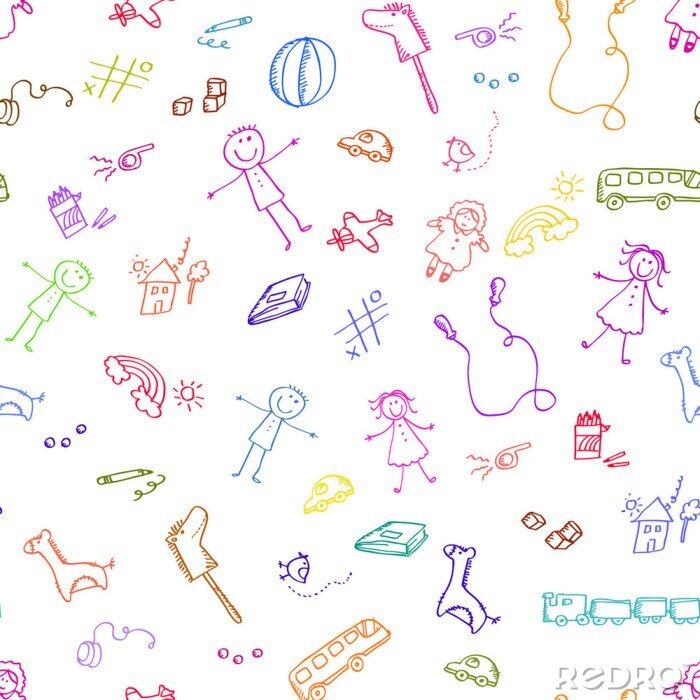 Papier peint à motif  Petits dessins colorés