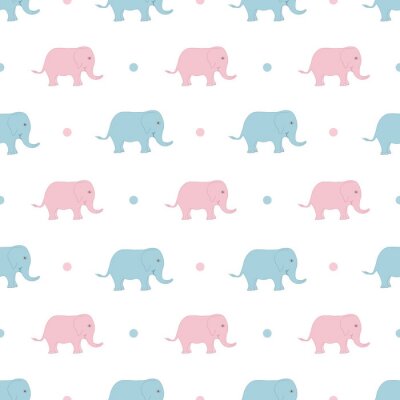 Papier peint à motif  Petits éléphants roses et bleus