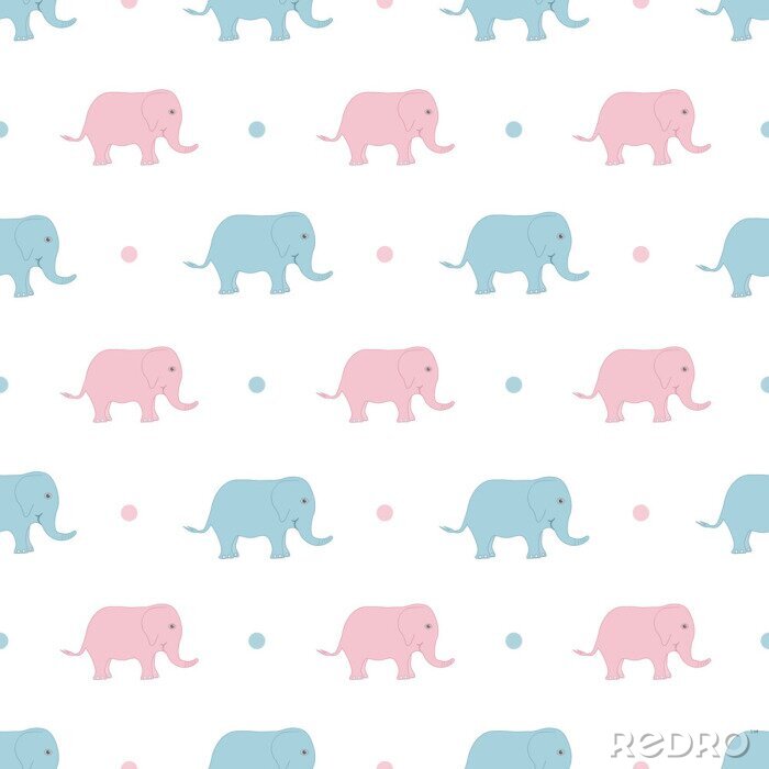 Papier peint à motif  Petits éléphants roses et bleus