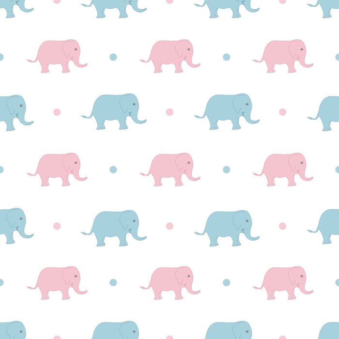 Papier peint à motif  Petits éléphants roses et bleus