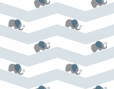 Papier peint à motif  Petits éléphants sur fond géométrique