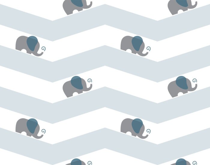 Papier peint à motif  Petits éléphants sur fond géométrique