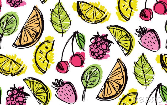 Papier peint à motif  Petits fruits colorés peints
