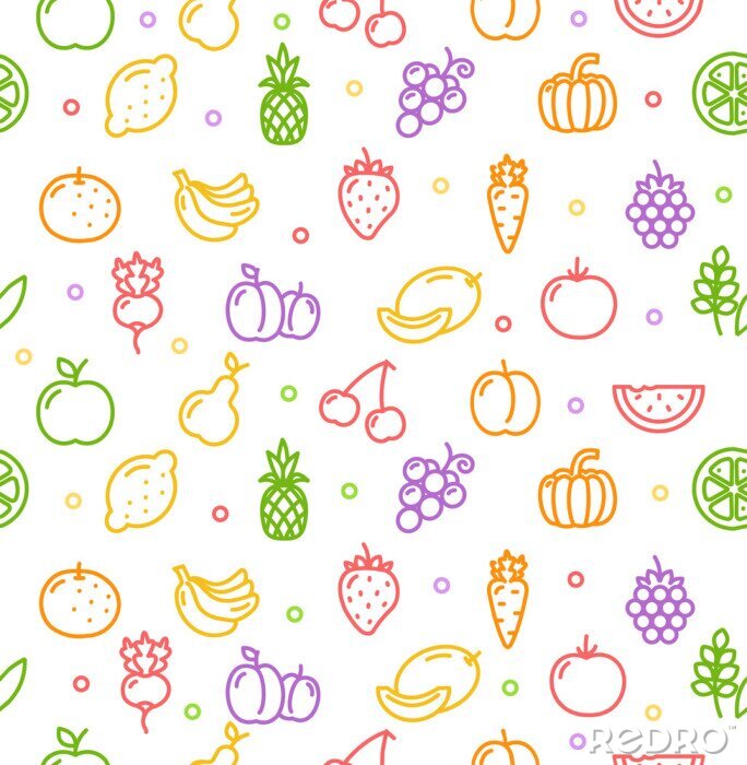 Papier peint à motif  Petits fruits et légumes colorés