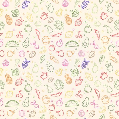 Papier peint à motif  Petits légumes colorés sur fond beige