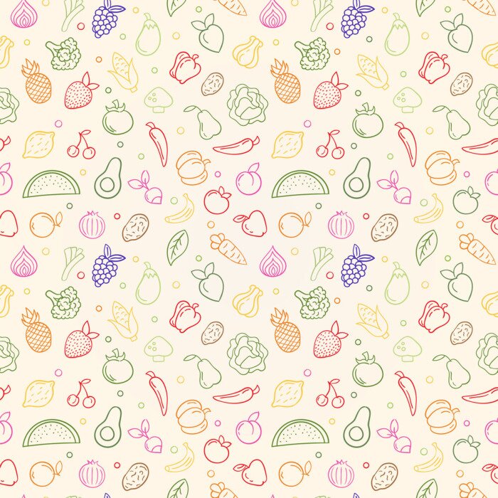 Papier peint à motif  Petits légumes colorés sur fond beige