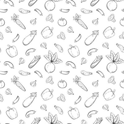 Papier peint à motif  Petits légumes sur fond blanc