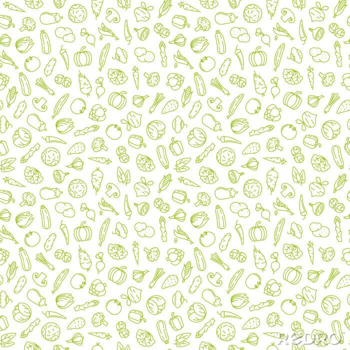 Papier peint à motif  Petits légumes verts sur fond blanc