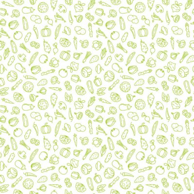 Papier peint à motif  Petits légumes verts sur fond blanc