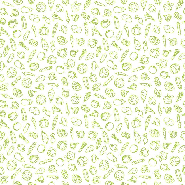 Papier peint à motif  Petits légumes verts sur fond blanc