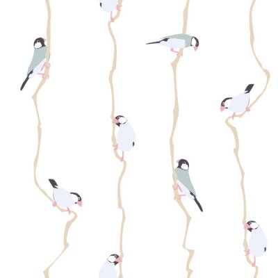 Papier peint à motif  Petits oiseaux sur les branches verticales