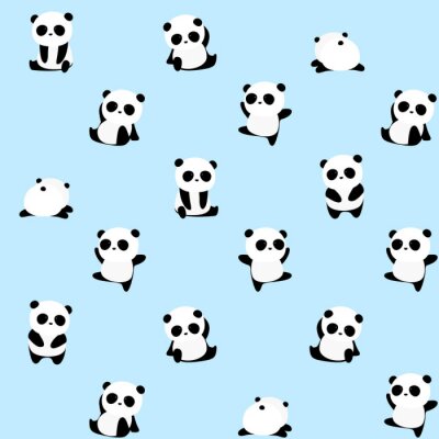 Papier peint à motif  Petits pandas sur fond bleu