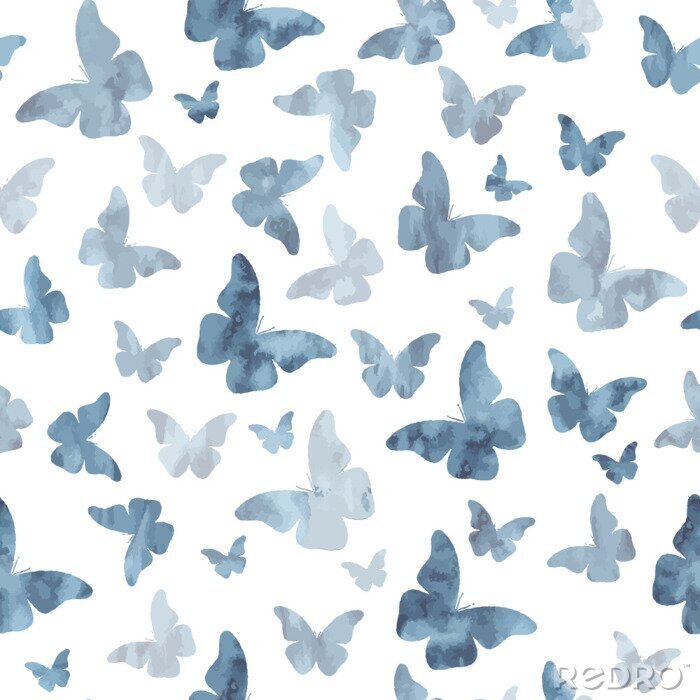 Papier peint à motif  Petits papillons gris-bleu
