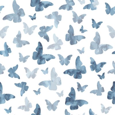 Papier peint à motif  Petits papillons gris-bleu