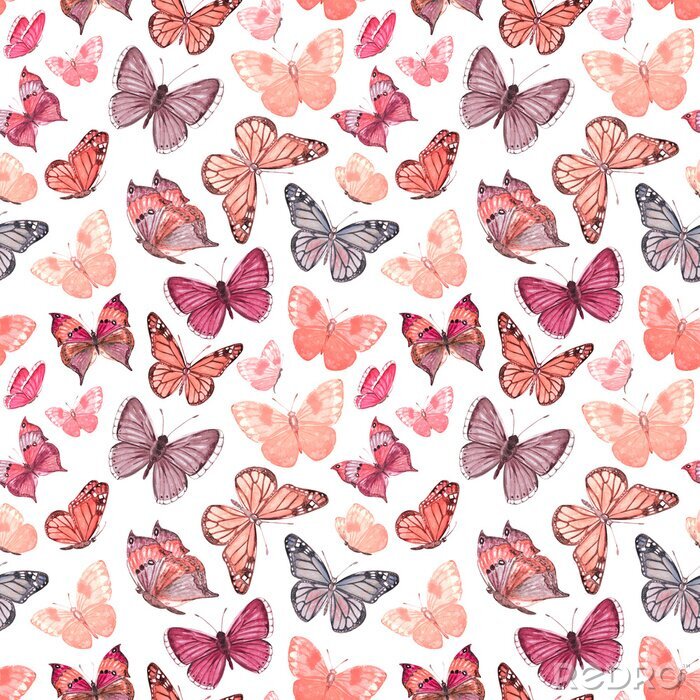 Papier peint à motif  Petits papillons roses
