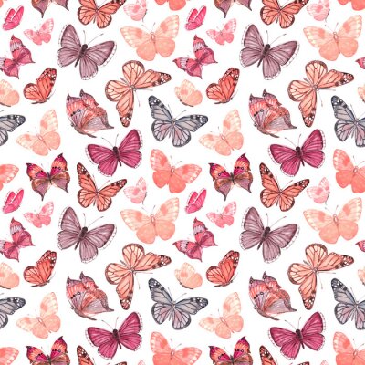 Papier peint à motif  Petits papillons roses