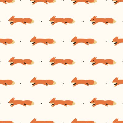 Papier peint à motif  Petits renards qui courent entourés de timbres