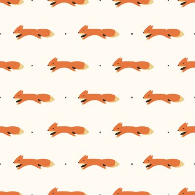 Papier peint à motif  Petits renards qui courent entourés de timbres