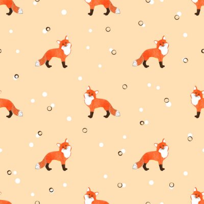 Papier peint à motif  Petits renards sur un fond composé de points