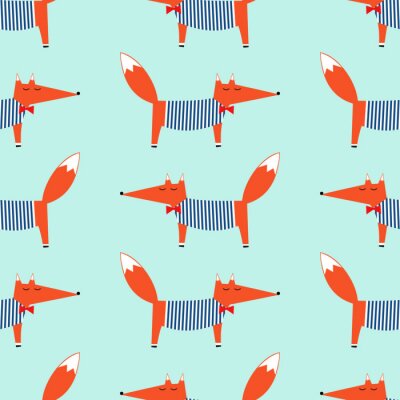 Papier peint à motif  Petits renards vêtus de chemisiers rayés et de nœuds papillon