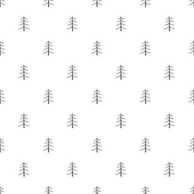 Papier peint à motif  Petits sapins de Noël scandinaves sur fond blanc