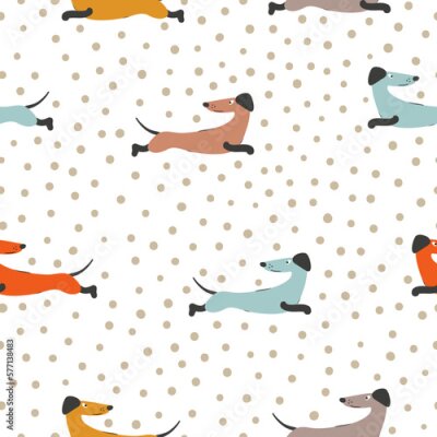 Papier peint à motif  Petits teckels colorés