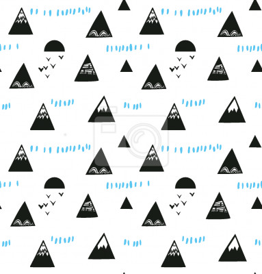 Papier peint à motif  Pics montagneux graphiques au-dessus de l'eau