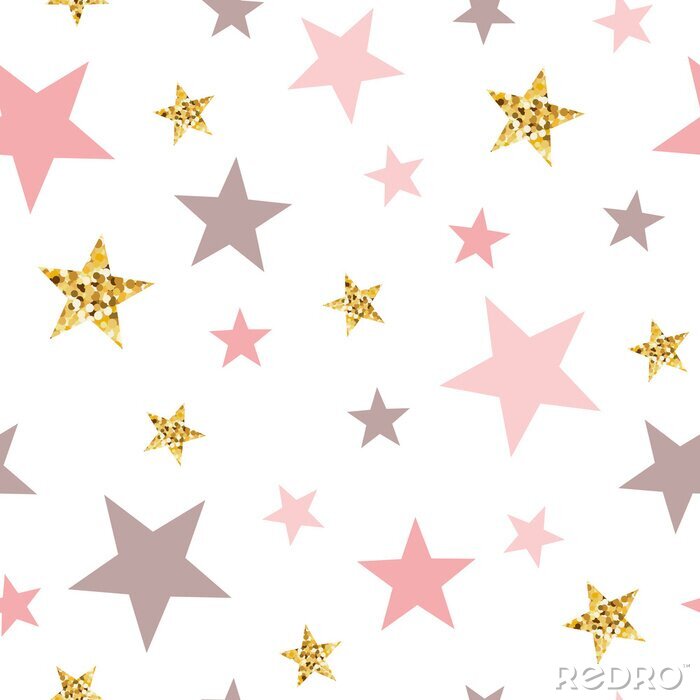 Papier peint à motif  Pink seamless pattern gold glitter stars pink for Christmas backgound or baby shower sweet girl design