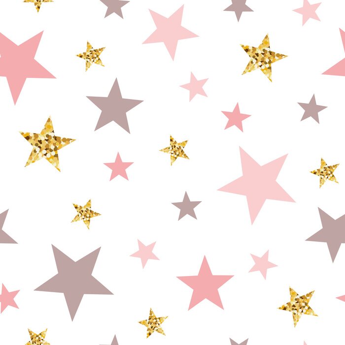 Papier peint à motif  Pink seamless pattern gold glitter stars pink for Christmas backgound or baby shower sweet girl design