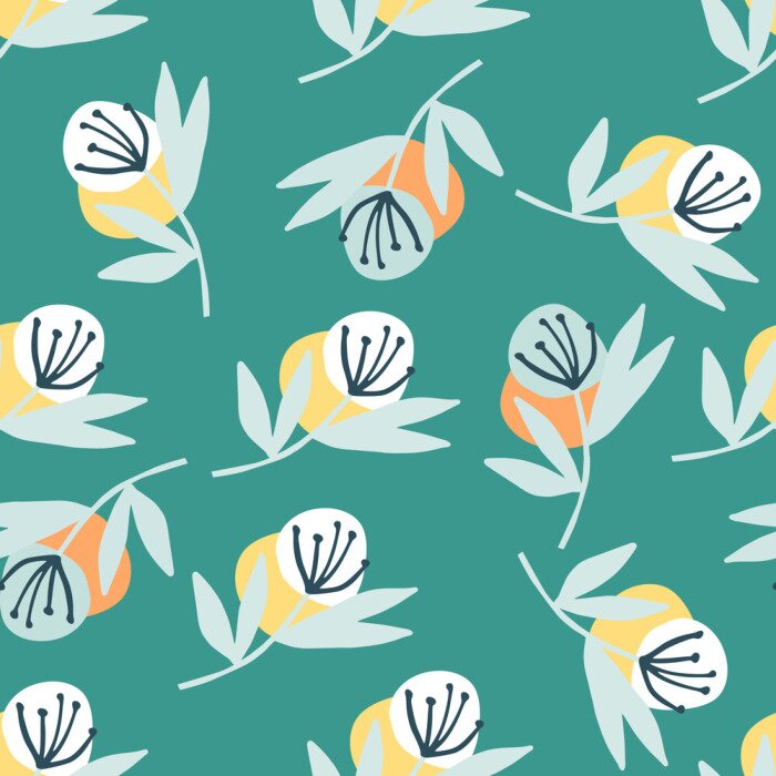 Papier peint à motif  Pissenlits abstraits minimalistes sur fond bleu