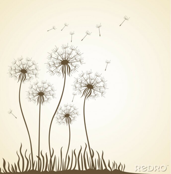 Papier peint à motif  Pissenlits beiges