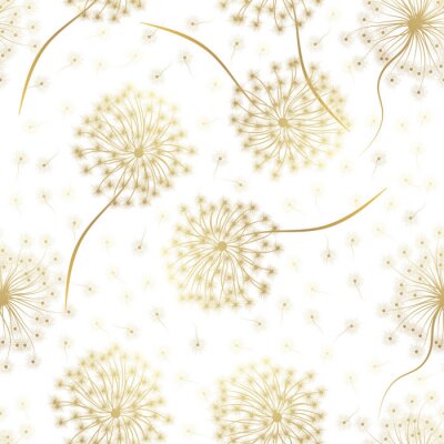 Papier peint à motif  Pissenlits beiges sur fond blanc graphique