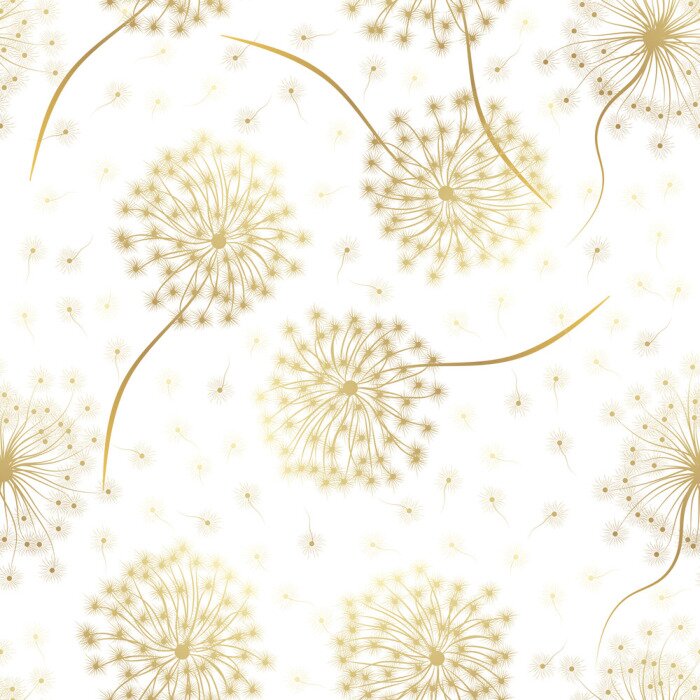 Papier peint à motif  Pissenlits beiges sur fond blanc graphique