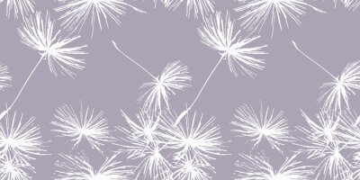 Papier peint à motif  Pissenlits blancs sur fond prune