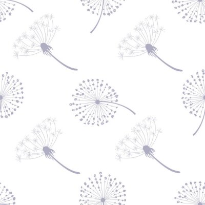 Papier peint à motif  Pissenlits gris clair sur fond blanc