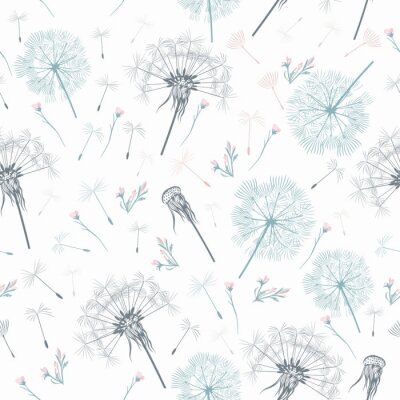 Papier peint à motif  Pissenlits gris délicats sur fond blanc