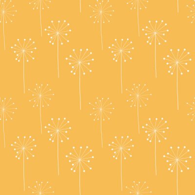 Papier peint à motif  Pissenlits lumineux sur fond jaune moutarde