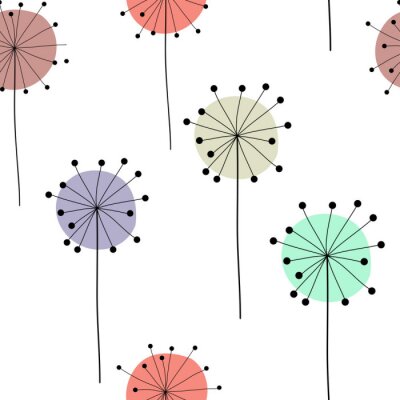 Papier peint à motif  Pissenlits minimalistes sur des points colorés