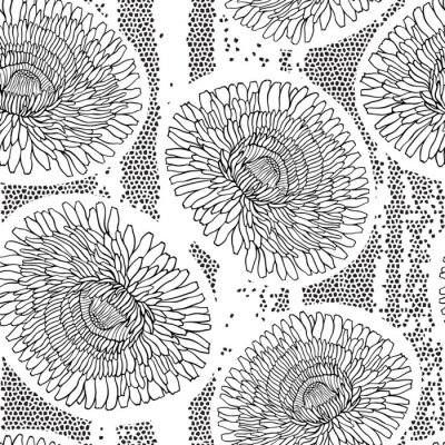 Papier peint à motif  Pissenlits noir et blanc dessin