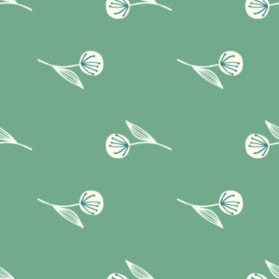 Papier peint à motif  Pissenlits Turquoise et Fond Blanc