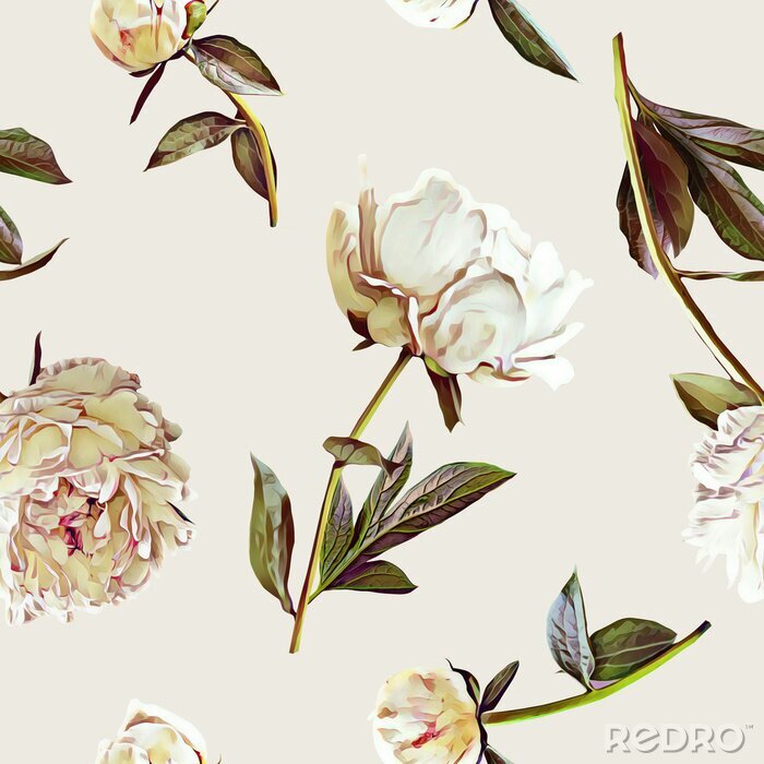 Papier peint à motif  Pivoines blanches avec motif de veines roses